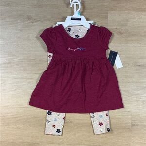 NEW Tommy Hilfiger Maroon Dress with Floral Leggings 2 piece set